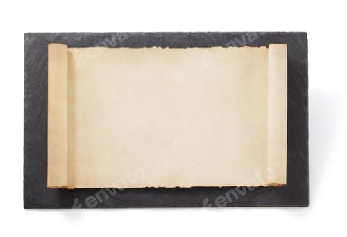 Preview: parchment scroll and black slate stone