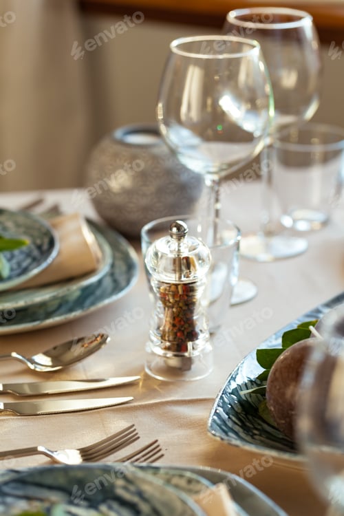 Preview: Elegant dinner table served for banquet event