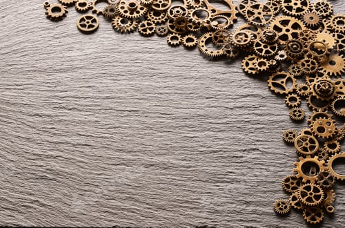Preview: Various metal cogwheels and gear wheels