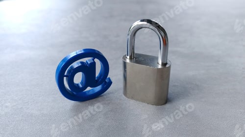 Preview: At symbol and padlock. Email security concept.