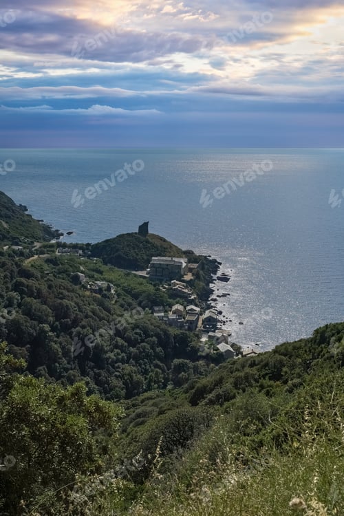 Preview: Corsica, an ancient fortress, the sea in background