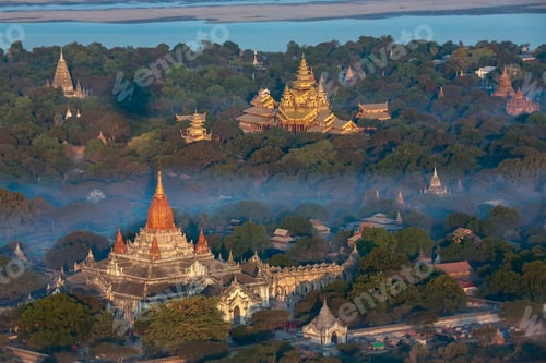Preview: Aerial view at dawn over the temples of Bagan - Myanmar