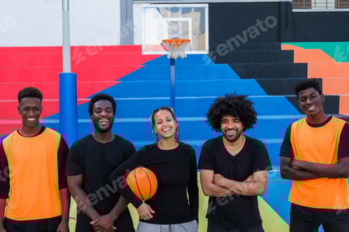 Preview: Mixed youth basketball team on colored court