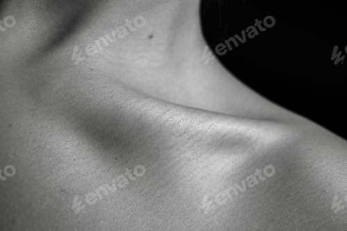 Preview: High-resolution closeup shot of the neck and shoulders of a female person