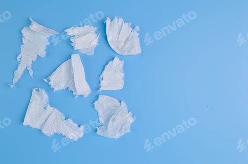 Preview: Torn tissue papers isolated on a blue background.