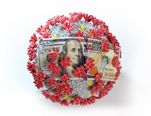 Preview: One hundred dollar bill on coronavirus Covid19. Economic crisis