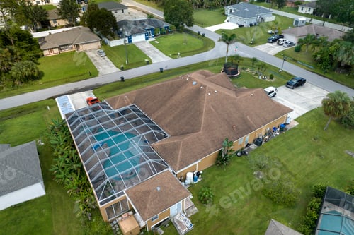 Preview: Aerial view of typical contemporary american private house with outside lanai