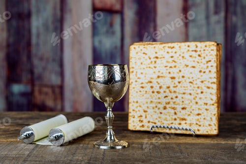 Preview: Still-life with wine and matzoh jewish passover bread