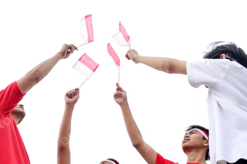 Preview: Group Of Friends Wave Small Flags In Celebration Of Indonesian Independence Day