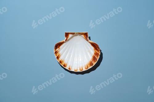 Preview: scallop seashell on blue background