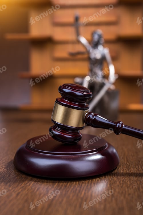 Preview: Wooden Gavel With Statue Of Justice,Law Concept