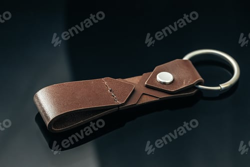 Preview: Stylish masculine metal key charm on black glass background