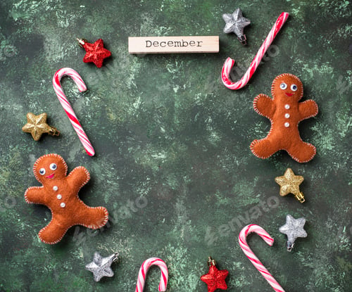 Preview: Christmas background with felt gingerbread men