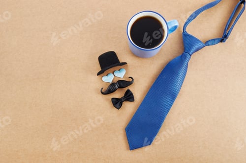 Preview: Happy Fathers Day greeting card. Symbol of Dad from hat,glasses and mustache