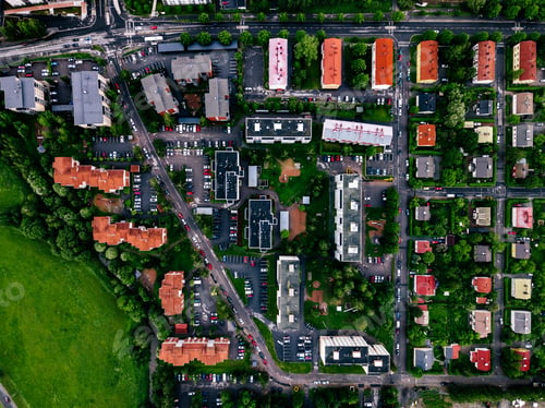 Preview: Aerial view of a small town or village in Europe. Finland countryside in summer.