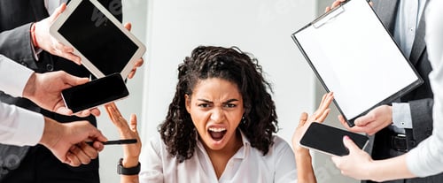 Preview: Angry Businesswoman At Laptop Shouting Furiously Sitting In Office