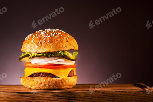 Preview: Burger cheeseburger with cutlet, cheese and lettuce