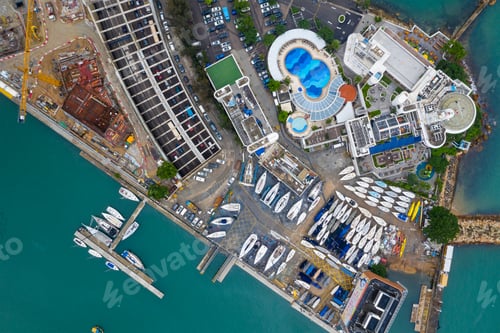 Preview: Causeway Bay, Hong Kong 07 May 2019: Top view of yacht club