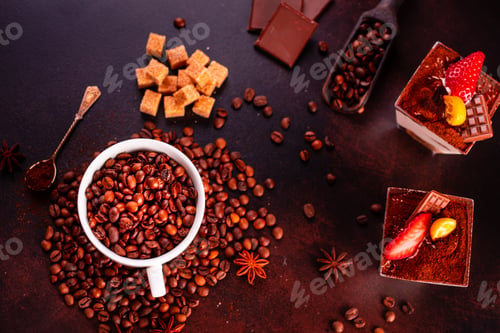 Preview: The invigorating morning coffee with sweets. It can be used as a background