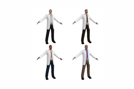 Preview: Four poses of a figure in a lab coat