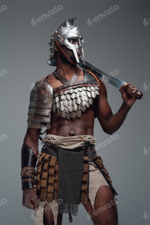 Preview: Black gladiator with naked torso and sword
