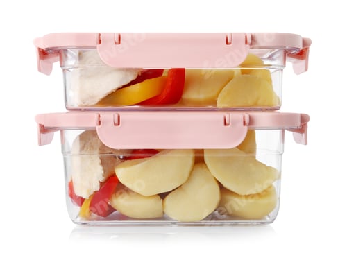 Preview: Plastic boxes with fresh prepared meal isolated on white