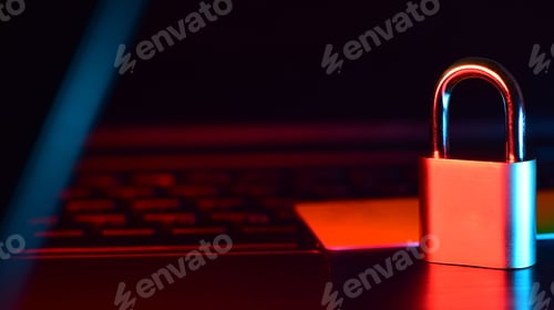 Preview: Payments, represented by a padlock, card and computer in the background - online security concept