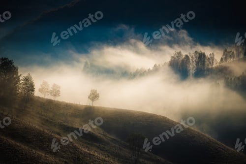 Preview: amazing foggy autumn landscape in the mountains