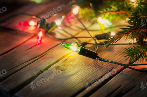 Preview: Christmas card with lights and vintage background