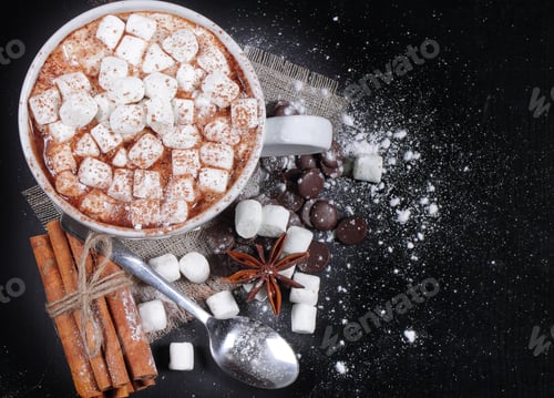 Preview: Drink Hot Chocolate And Marshmallow Marshmallow Is Near Paraphernalia