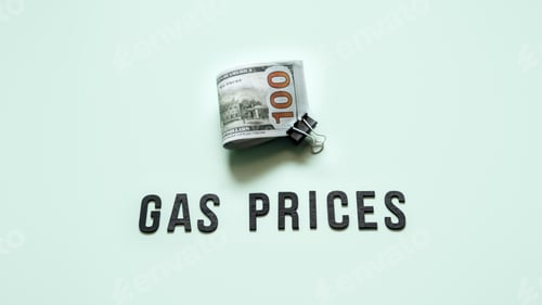 Preview: Gas Prices and Cash on Pale Blue Background