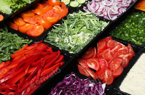 Preview: Salad bar with different fresh ingredients as background