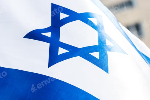 Preview: close up of blue star of david on national israel flag