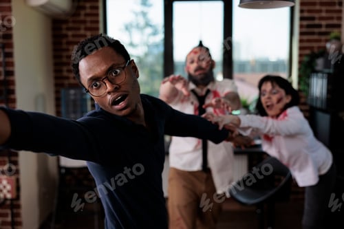 Preview: Afraid man running from scary zombies