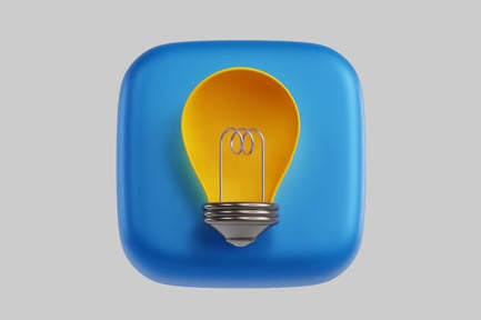 Preview: Illuminated lightbulb on blue background