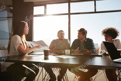 Preview: Woman consulting new business plans with her colleagues