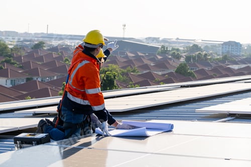 Preview: Engineer working setup Solar panel at the roof top. Engineer or worker work on solar panels or solar