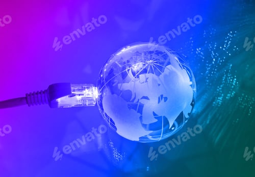 Preview: Technology Earth Globe Against Fiber Optic Background