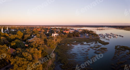 Preview: Aerial panorama of Beaufort, South Carolina taken during the gol