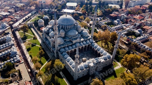 Preview: Top view of Suleymaniye Mosque with four minaret in Istanbul,Turkey.