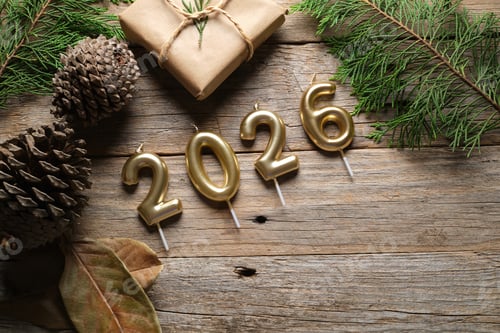 Visualização: Velas decorativas dispostas com elementos naturais para a celebração do Ano Novo