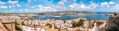 Preview: Panoramic view of the city from the Santa Maria de Ibiza cathedral on the wall, Balearic, Eivissa