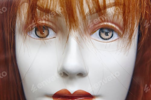 Preview: Female dummy head detail. Artificial woman. Imitation of life. Horizontal