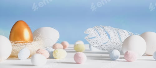 Preview: Happy easter.Easter poster with colorful easter sweet eggs and yellow car.Spring easter
