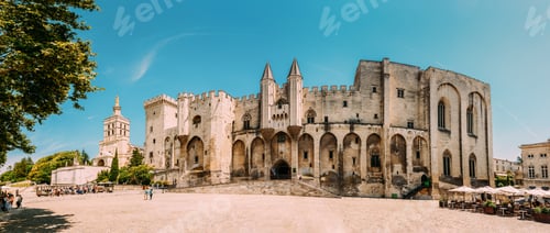Preview: Saint-Benezet, Avignon, Provence, France. Panorama of Ancient Popes Palace, Saint-Benezet, Avignon