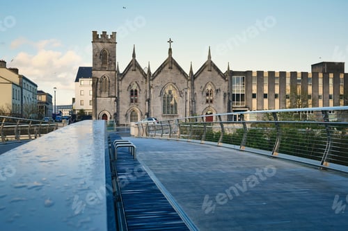 Preview: Galway city, buildings and architecture, Salmon Weir bridge, cityscape background, Irish landmarks,