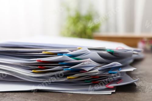 Preview: Concept of different office accessories - paper with clip