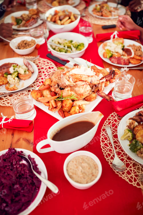 Preview: Close Up Of Food Laid Out On Table For Family Christmas Meal