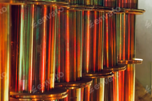 Preview: Copper wire reels in cable factory close up
