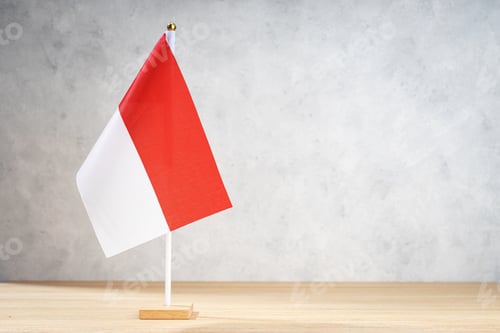 Preview: Red and White Flag on Wooden Background